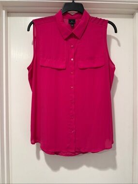 Worthington Sleeveless Button-Front Blouse - Hot Pink